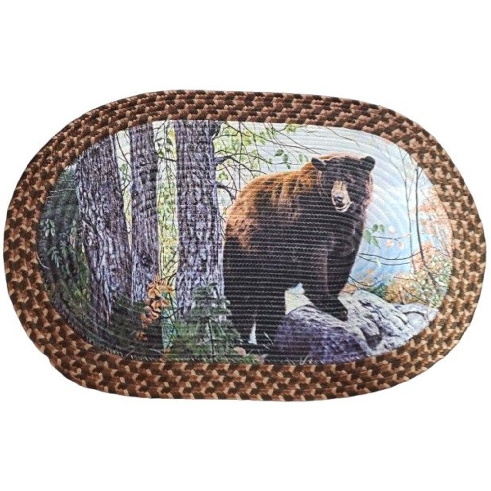 Oval Braided Kitchen Accent Rug (20" x 30") WOODLAND, FOREST ANIMLAS, BEAR, CE